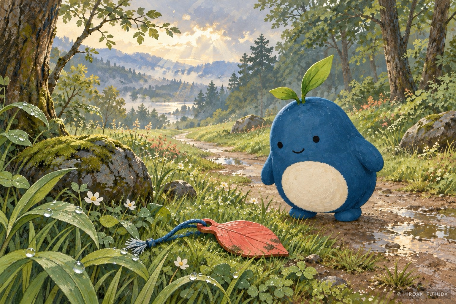 雨あがりの森で落とし物を見つけるるぽ